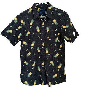 Saddlebred Pineapple Lime Shirt Mens Large Stretch Poplin Tropical Beach Hawaii